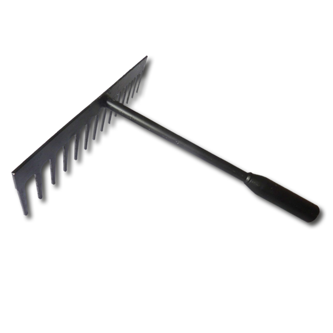 Teerrechen 16 Zinken gerade, 44 cm breit, Stiel 170 cm