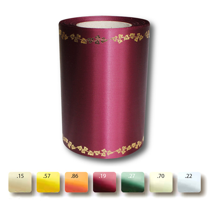 Ruban pour couronnes jaune ornement doré, largeur 125 mm, 25 m