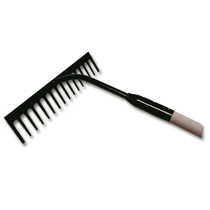 Râteau à goudron avec tube moyen courbe, 14 dents, largeur 38 cm, manche 170 cm