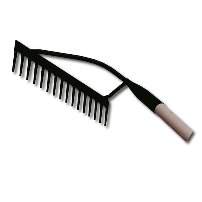 Teerrechen mit Mittelrohr gebogen, 14 Zinken, 38 cm breit, Stiel 170 cm