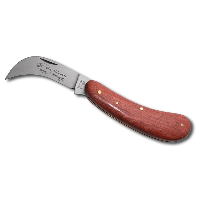 Greffoir manche en bois, lame arquée, longueur 11 cm