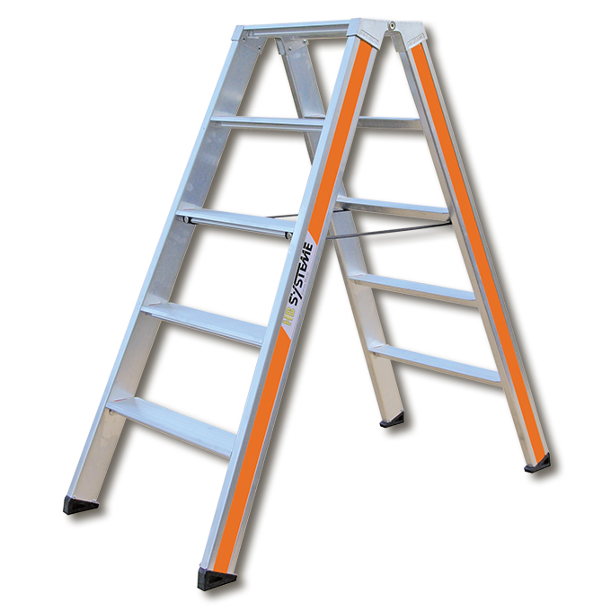 Escabeau double accés en aluminium, 2 x 5 marches, 1.21 m