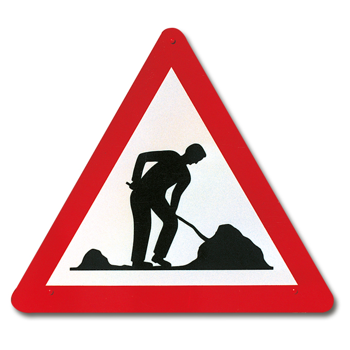 Signial "travaux", en aluminium, longueur du côté 90 cm