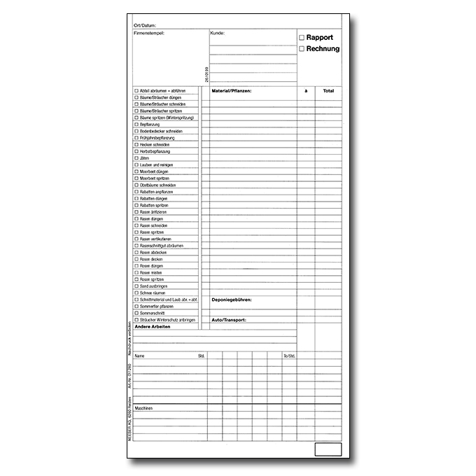 Bloc RAPPORT/FACTURE 297x160 mm, en allemand