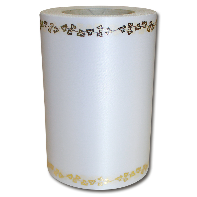 Ruban pour couronnes blanc ornement doré, 125 mm x 25 m