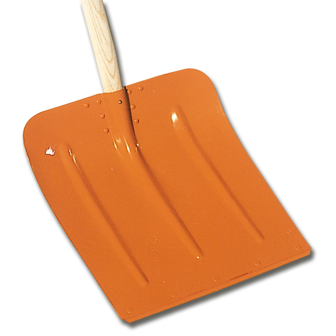 Schneeschaufel orange aus Leichtmetall mit Stiel, 41 cm breit