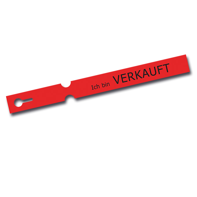 Schlaufenetiketten rot 260 x 25mm "Ich bin VERKAUFT", Rolle à 2'000 Stück